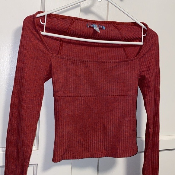 Urban Outfitters XS Red Ribbed Orla Square Neck Top - Picture 12 of 12